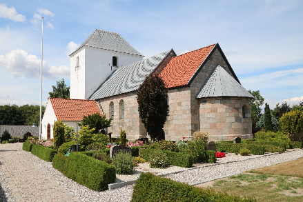 Gravsten pæ Vorning kirkegård. Sønderlyng herred. Viborg amt.